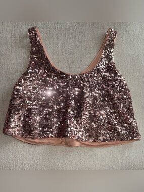 Foreign Exchange Rose Gold Sequin Crop Top | Y2K Party Clubbing Tank Small